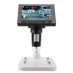 Akozon Microscopio USB Pantalla de 4,3 pulgadas 2MP Fotos y Videos 8 LEDs con Soporte(Soporte de plástico)