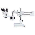 AmScope 3,5 x -90 X simul-focal estéreo Zoom microscopio con cerradura en doble brazo Boom soporte