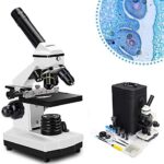 Microscopio Solomark, 20x-1280x Conjunto de microscopio Compuesto biológico monocular Profesional, Control coaxial de Enfoque Fino y Grueso, con Adaptador para teléfono y portaobjetos de microscopio