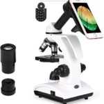 TELMU Microscopio Biologico 40-1000X - Microscopio Optico Monocular con Fuente De Luz LED Y Soporte para Teléfono Móvil