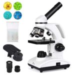 TELMU - Microscopio monocular 40X-1000X inalámbrico con doble iluminación LED, microscopios monoculares compuestos de laboratorio con lentes de vidrio óptico y 10 cubreobjetos